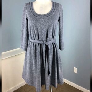 Anthropologie Lilka Blue Gray Textured Long Sleeve Midi Dress XL